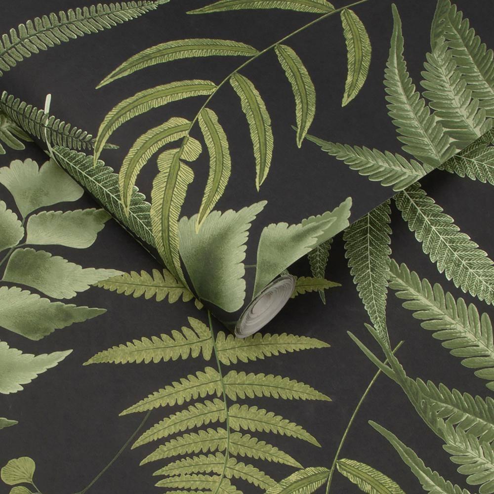 Midsummer Fern Black and Green Tropical Leaves Paste the Wall Wallpaper