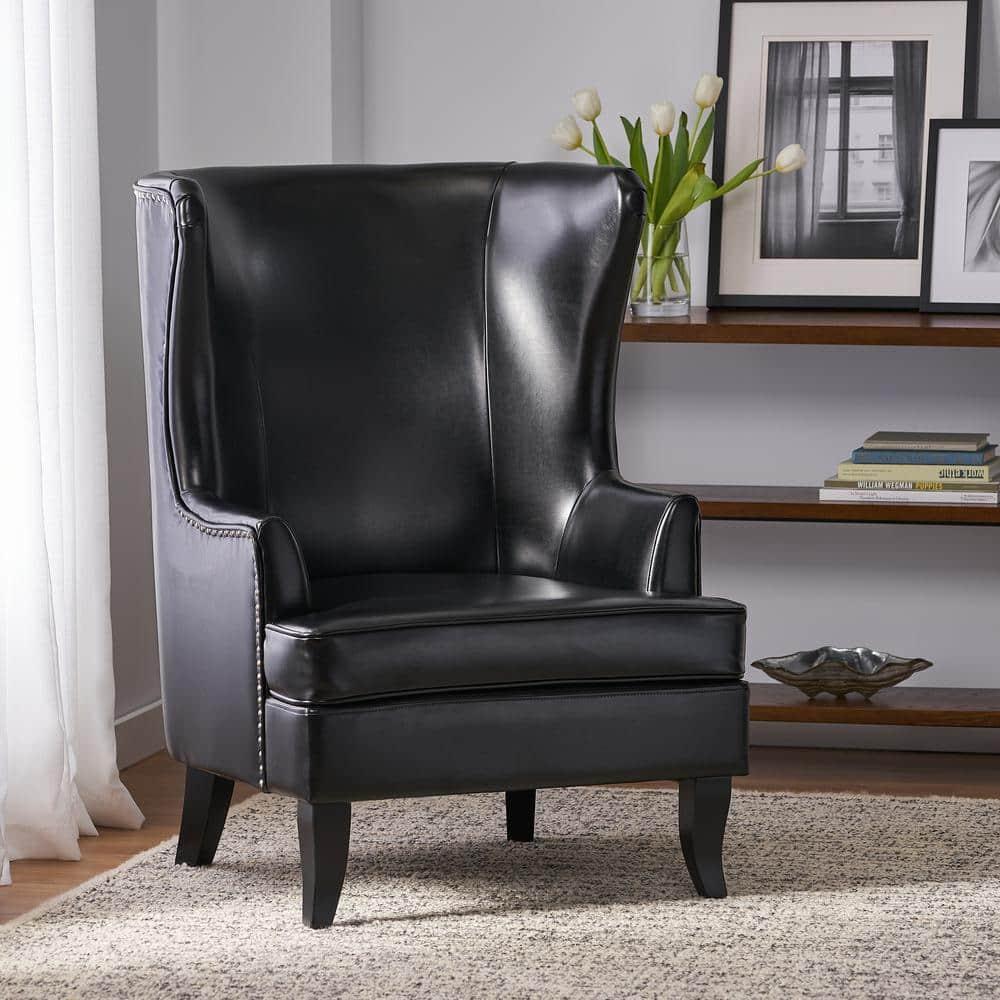 Christopher Knight Home Canterburry High Back Bonded Leather Wing Chair by  Club Chairs Black
