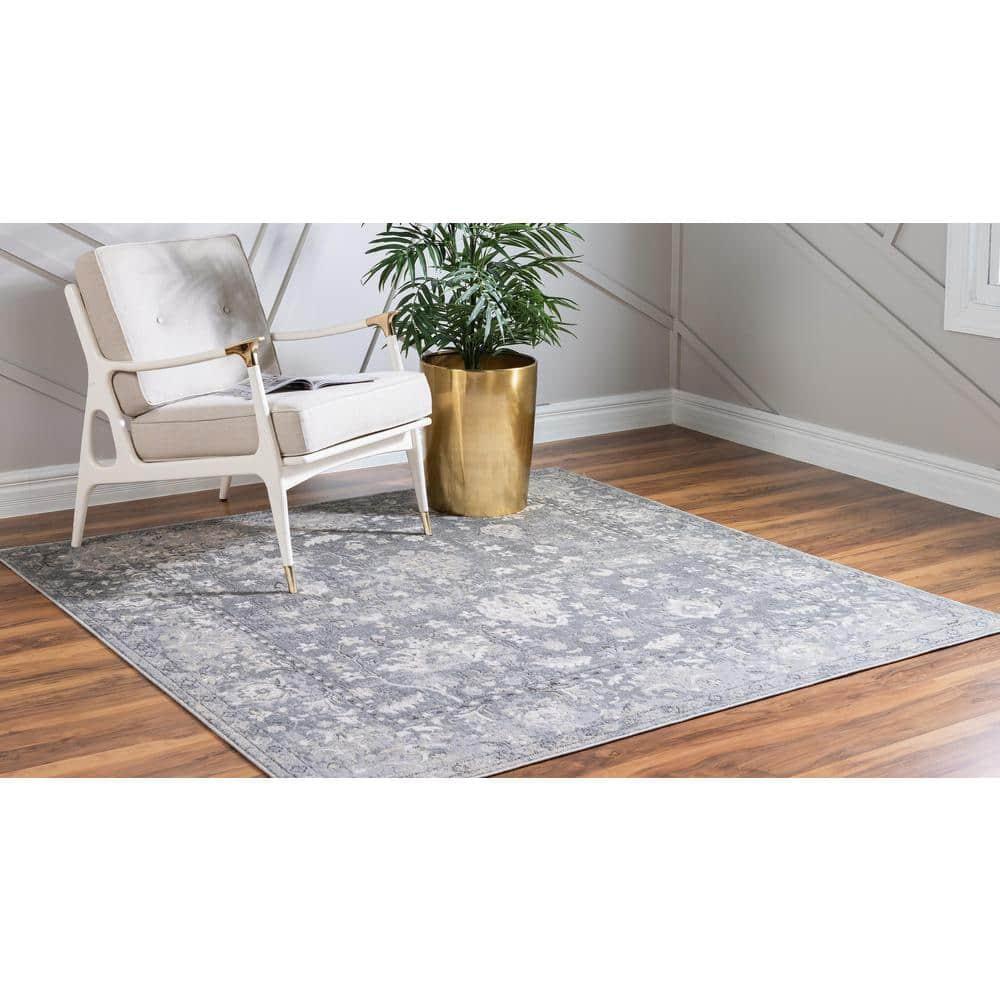 Unique Loom Portland Collection Area Rug - Central (4' 1" Square Gray/Beige)