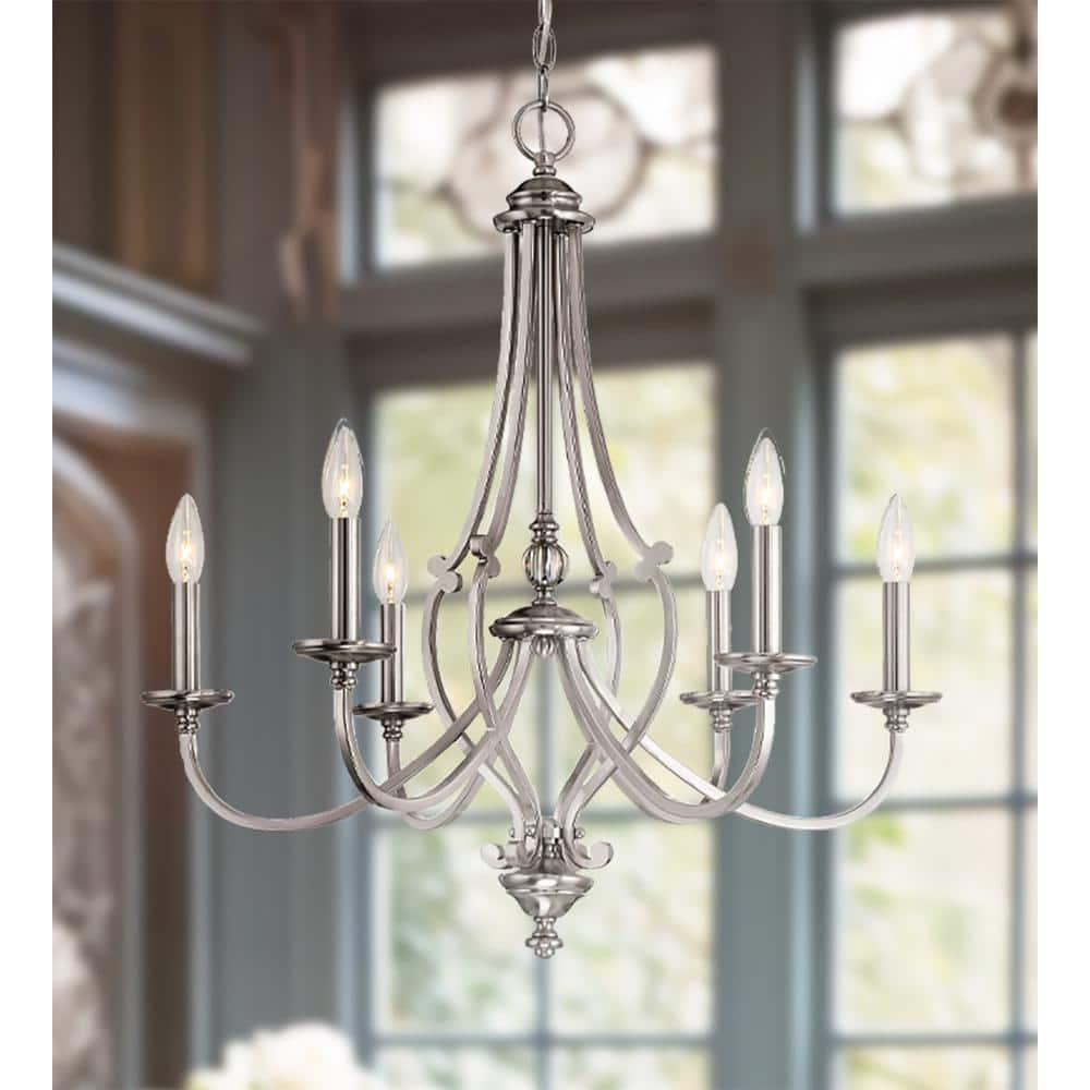 Minka Lavery Brushed Nickel Chandelier 26" Wide French 6-Light Fixture for Dining Room House Foyer Kitchen Entryway Bedroom Home
