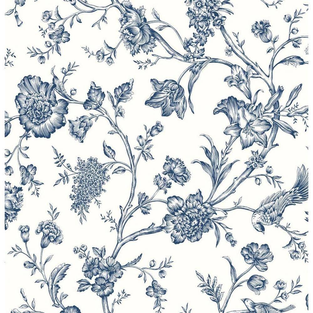 NextWall Navy Blue Jasmine Chinoiserie Peel and Stick Wallpaper
