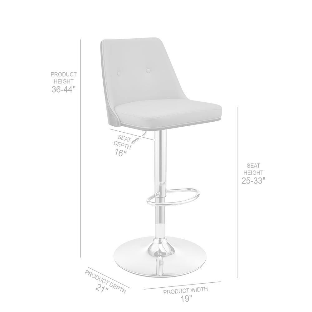 Armen Living Indoor Jacob Adjustable and Swivel Cream Faux Leather and Walnut Wood Bar Stool with Chrome Base