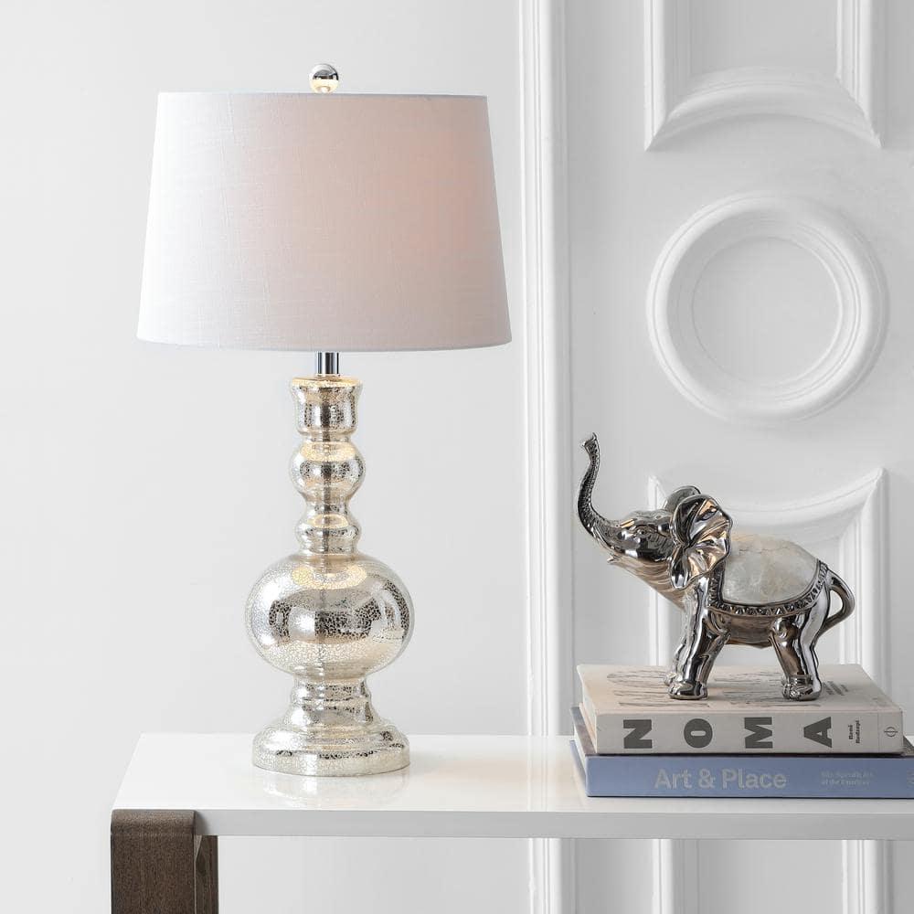 JONATHAN Y JYL1061D-SET2 Genie 28.5" Glass LED Table Lamp, Contemporary, Transitional for living room, dinning room, bedroom, office Bulb Included, Mercury Silver (Set of 2)