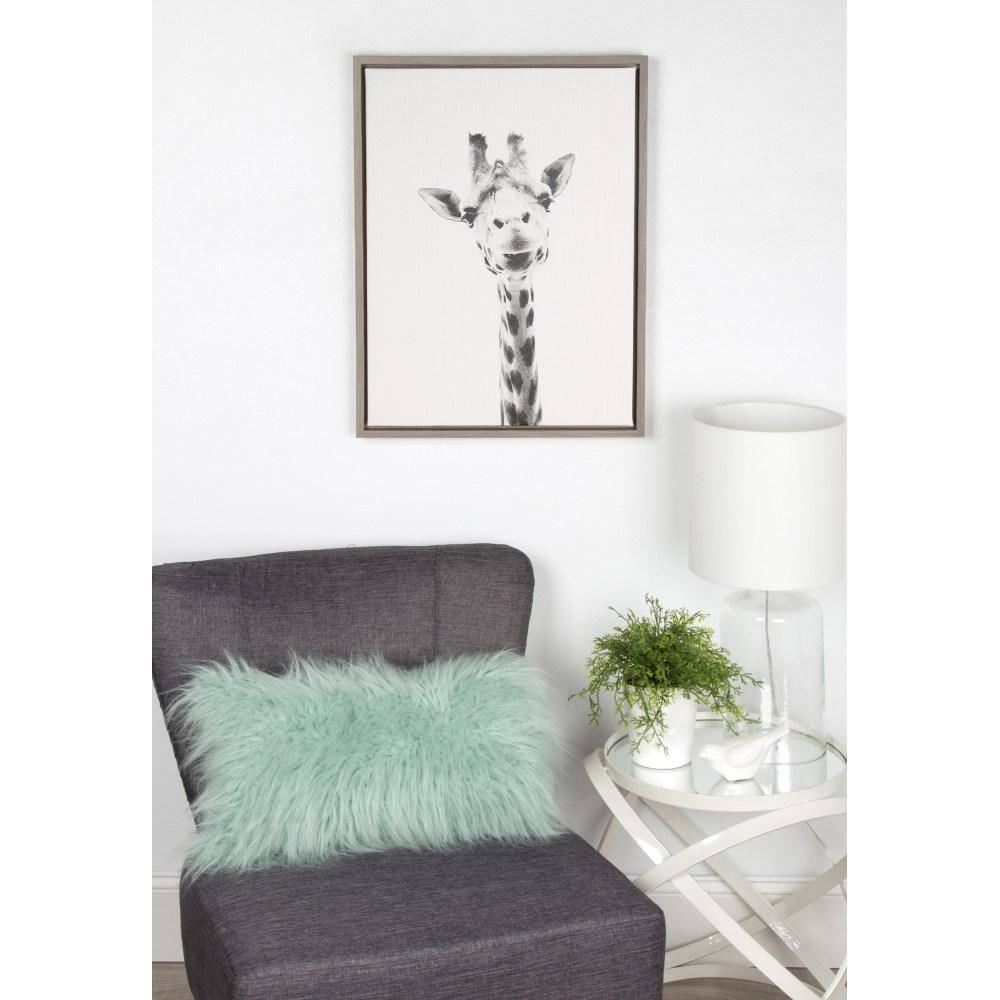 24" x 18" Giraffe Framed Kids' Canvas Art Gray - Uniek: Giraffe Picture for Kids Room, Animal Wall Art, Vertical Photograph