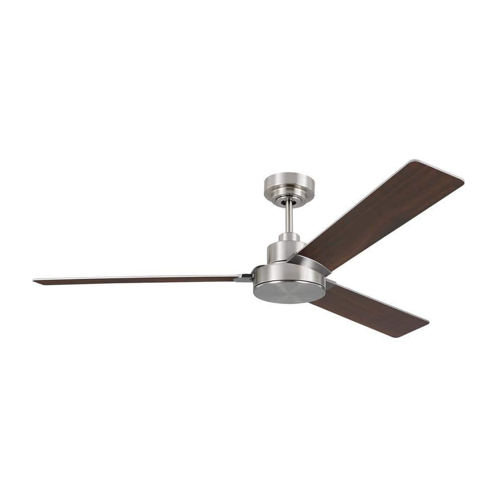 Generation Lighting Jovie 58-in Brushed Steel with Silver/American Walnut reversible blades Blades Propeller Ceiling Fan Without Light ( 3 -Blade )