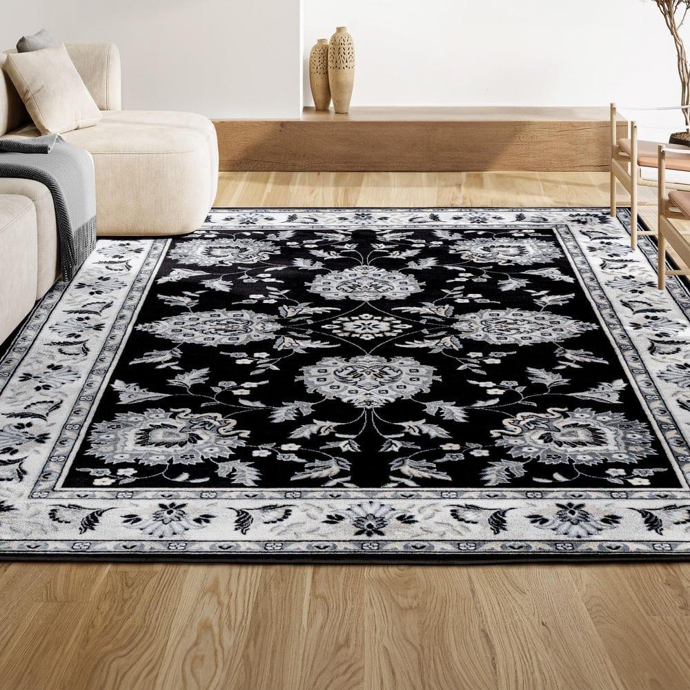 5'x 8' Cherie French Cottage Area Rug, Black/Cream - JONATHAN Y