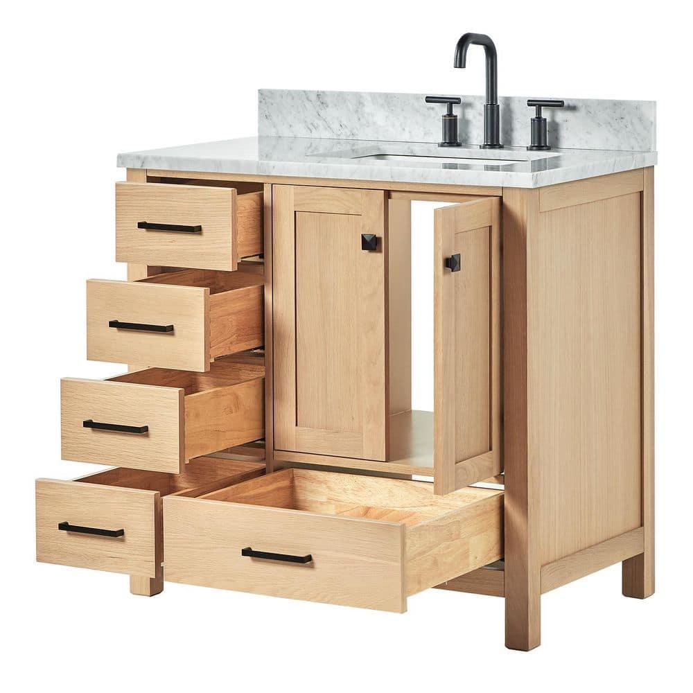 Hokku Designs Flynt 37'' Single Bathroom Vanity with Carrara Marble Top