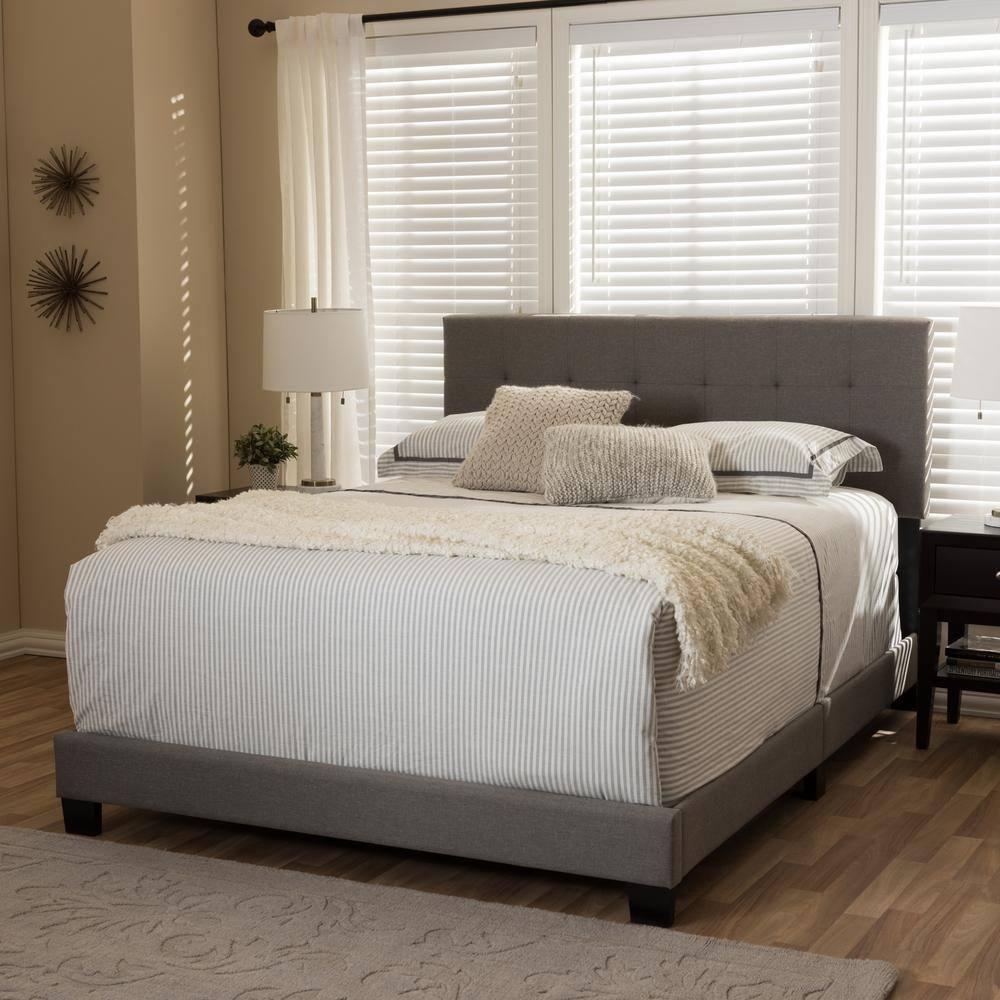 Full Brookfield Modern and Contemporary Fabric Upholstered Grid Tufting Bed Gray - Baxton Studio: MDF Panel Design, Spot Clean