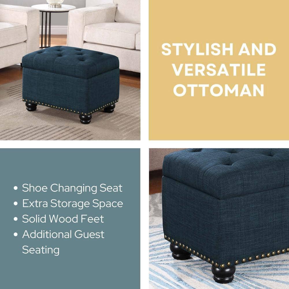 Convenience Concepts Designs4Comfort 5th Avenue Storage Ottoman, Dark Blue Fabric