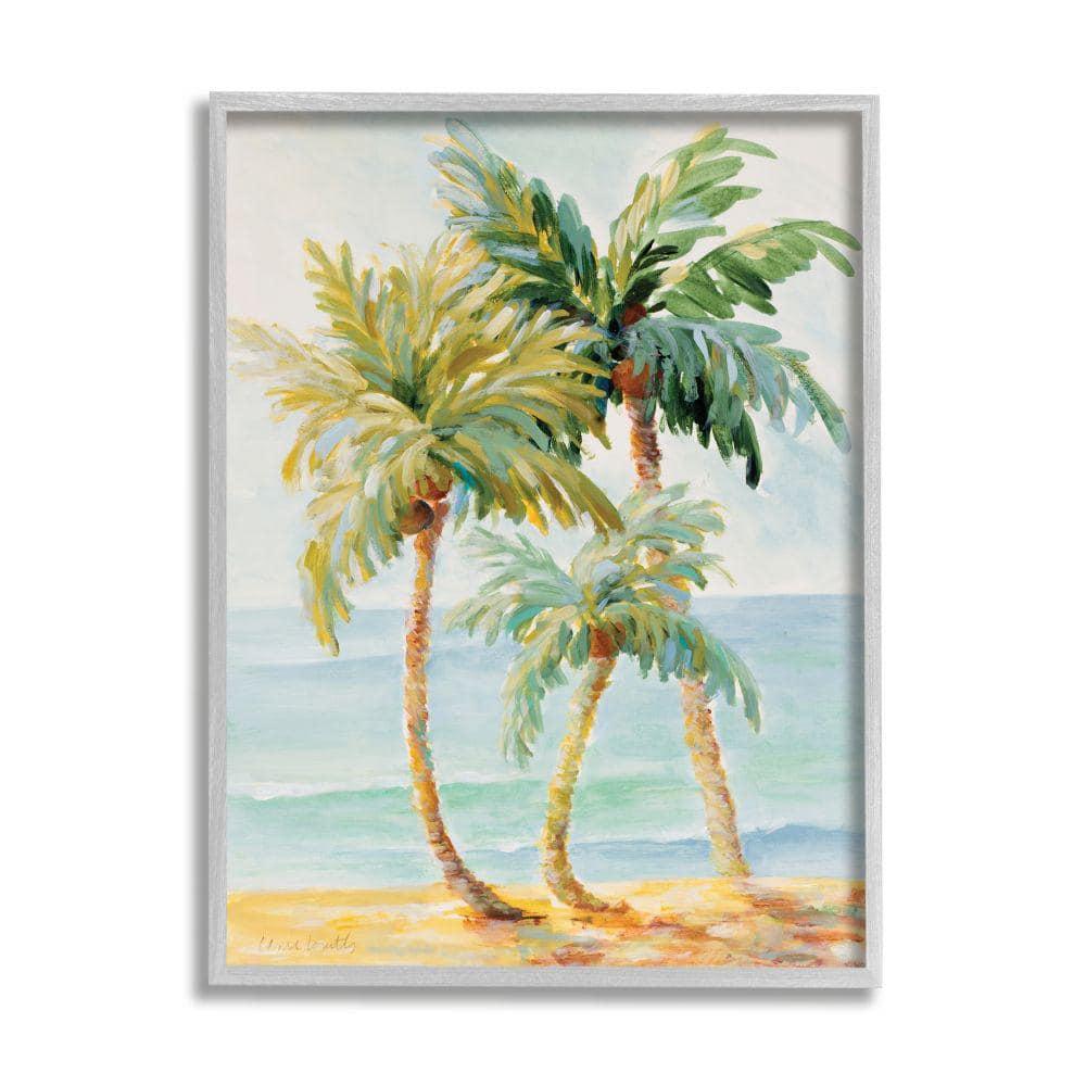 Stupell Industries Tropical Palm Trees on Coastal Beach Sand Gray Framed Giclee, 16 x 20