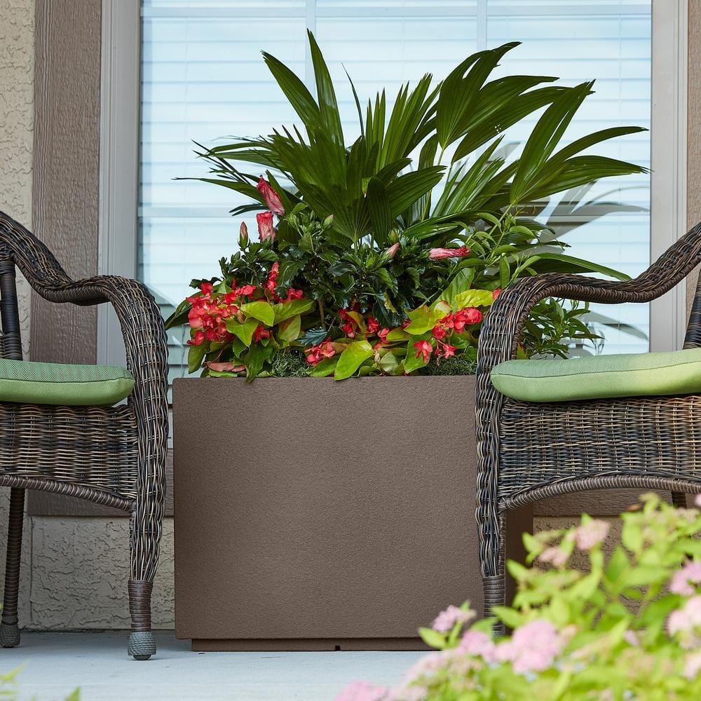 PolyStone Planters Monterrey 23 in. x 23 in. Brown Square Planter'
