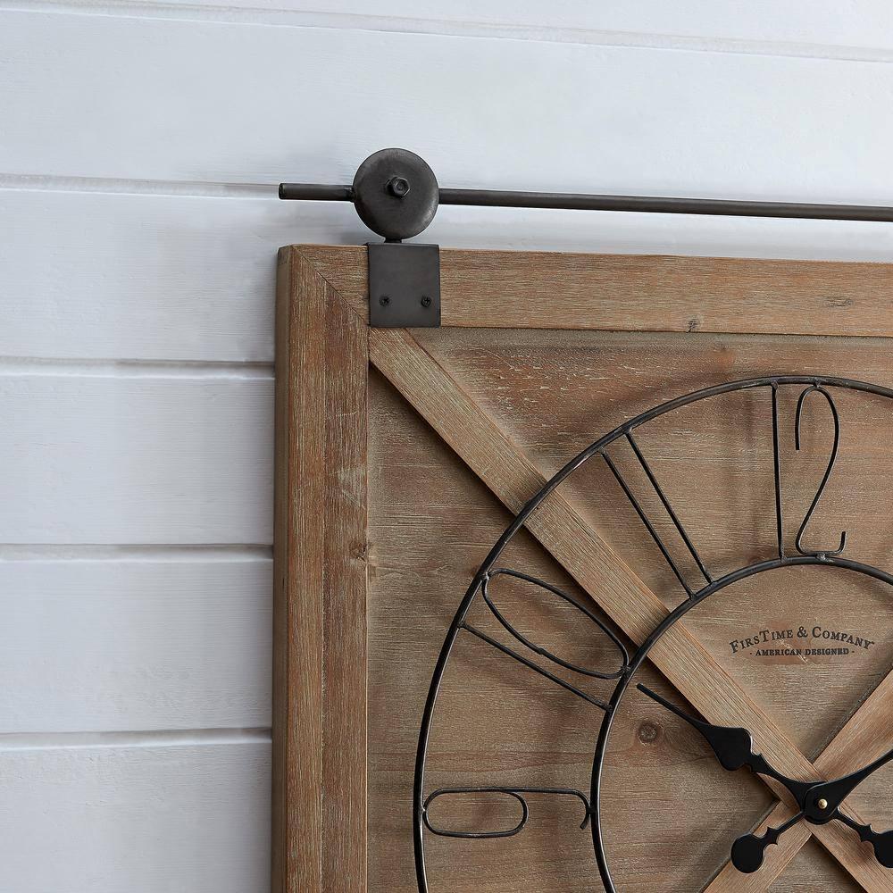 FirsTime & Co. Brown Farmstead Barn Door Wall Clock, Farmhouse, Analog, 27 x 2 x 29 in