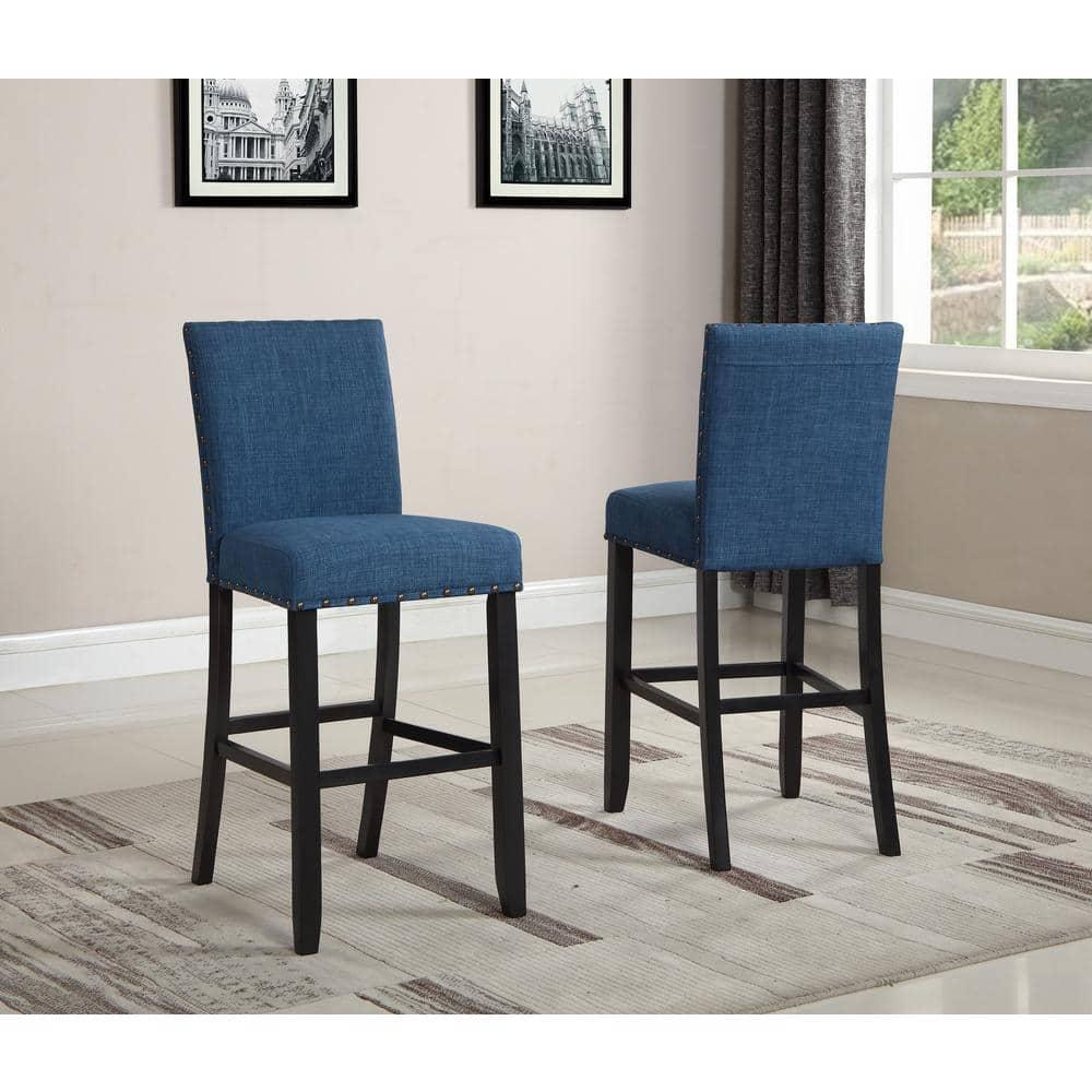 New Classic Furniture, Furniture Crispin Solid Wood 29" Barstool - Marine Blue (Set of 2), Blue