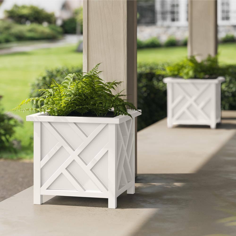 Pure Garden 15.5" Lattice Planter Box, White