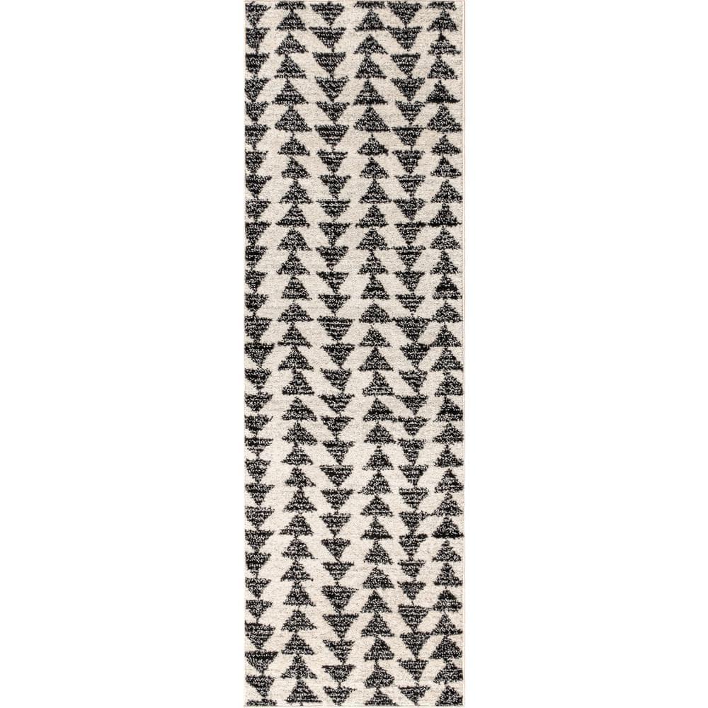 2'x8' Aisha Moroccan Triangle Geometric  Runner Rug, Cream - JONATHAN Y