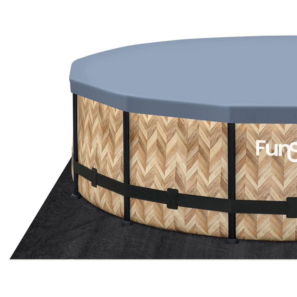 Funsicle 14ft x 42in Round Oasis Designer Above Ground Pool, Oak Herringbone with SkimmerPlus Filter Pump, Age 6 & up