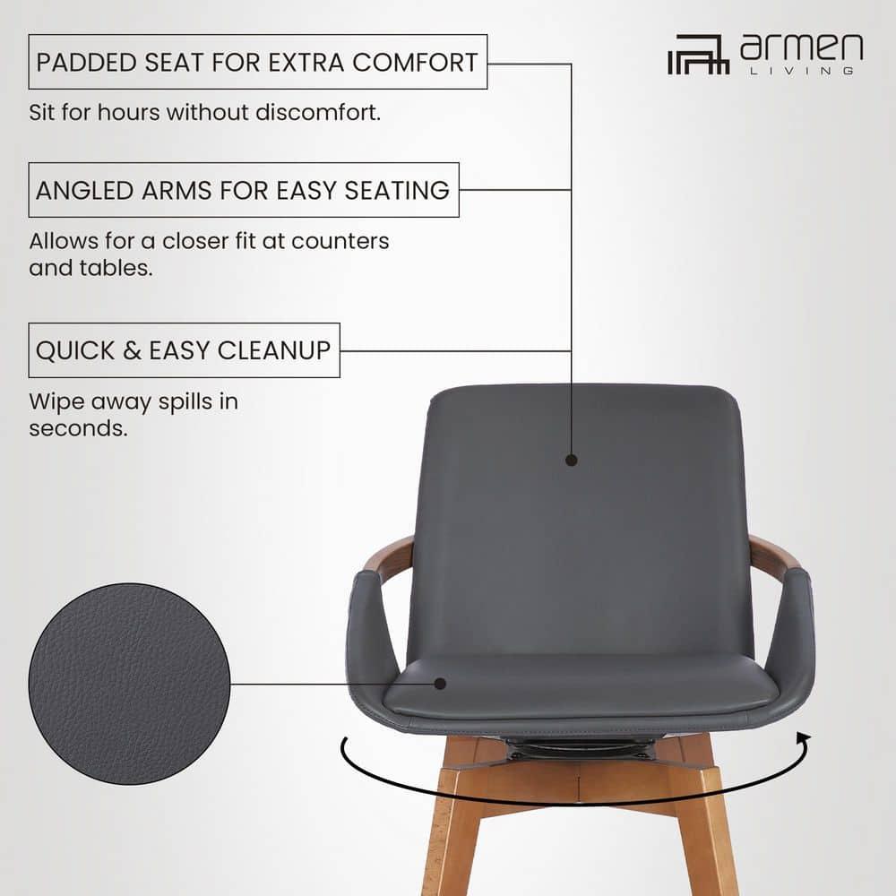 26" Baylor Faux Leather Wood Swivel Counter Height Barstool Gray/Walnut - Armen Living