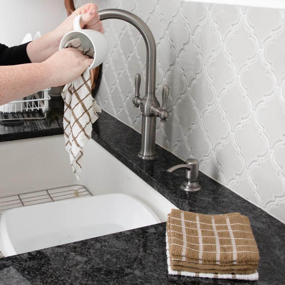 John Ritzenthaler Co. Ritz 3-Pack Terry Check Kitchen Towel Set and 6-Pack Terry Check Dish Cloth Set, Mocha
