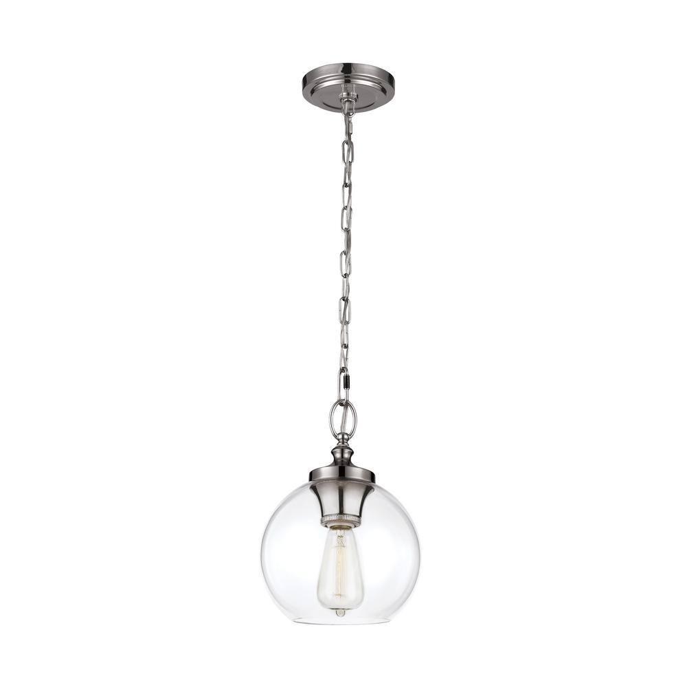 Polished Nickel Mini Globe Pendant with Clear Glass Shade