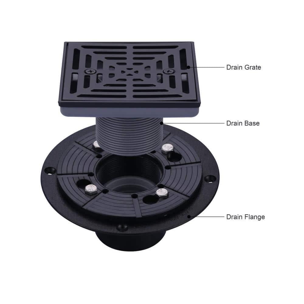 Aleasha 4.5 In. Floor Drain With Square Stainless Steel Screw-Tite Strainer AL-9L05B