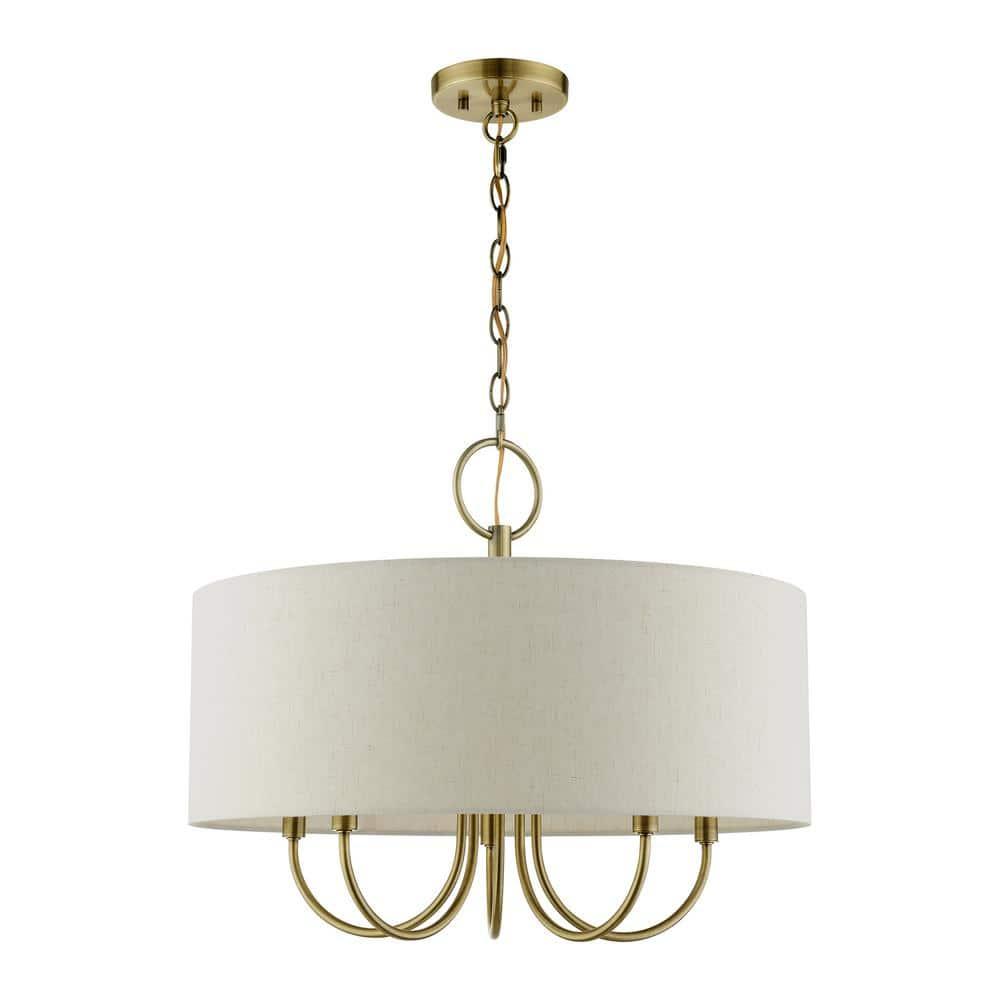 Livex Lighting Blossom 5-Light Metal/Fabric Pendant Chandelier in Antique Brass