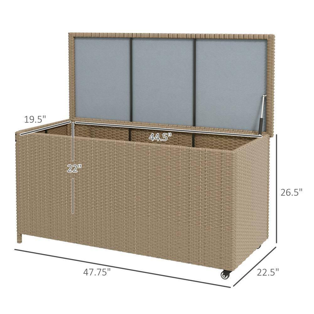 Tryimagine Outsunny 83 Gallon Deck Box, Large Outdoor Storage Chest, PE Wicker Trunk For Outside On Wheels For Garden Tools, Pool Toys & Patio Furniture Cushions