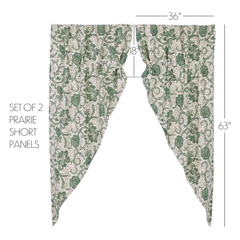VHC Brands Dorset, Farmhouse Prairie Curtain Panels, Floral, Green, 63x36x18, Set of 2