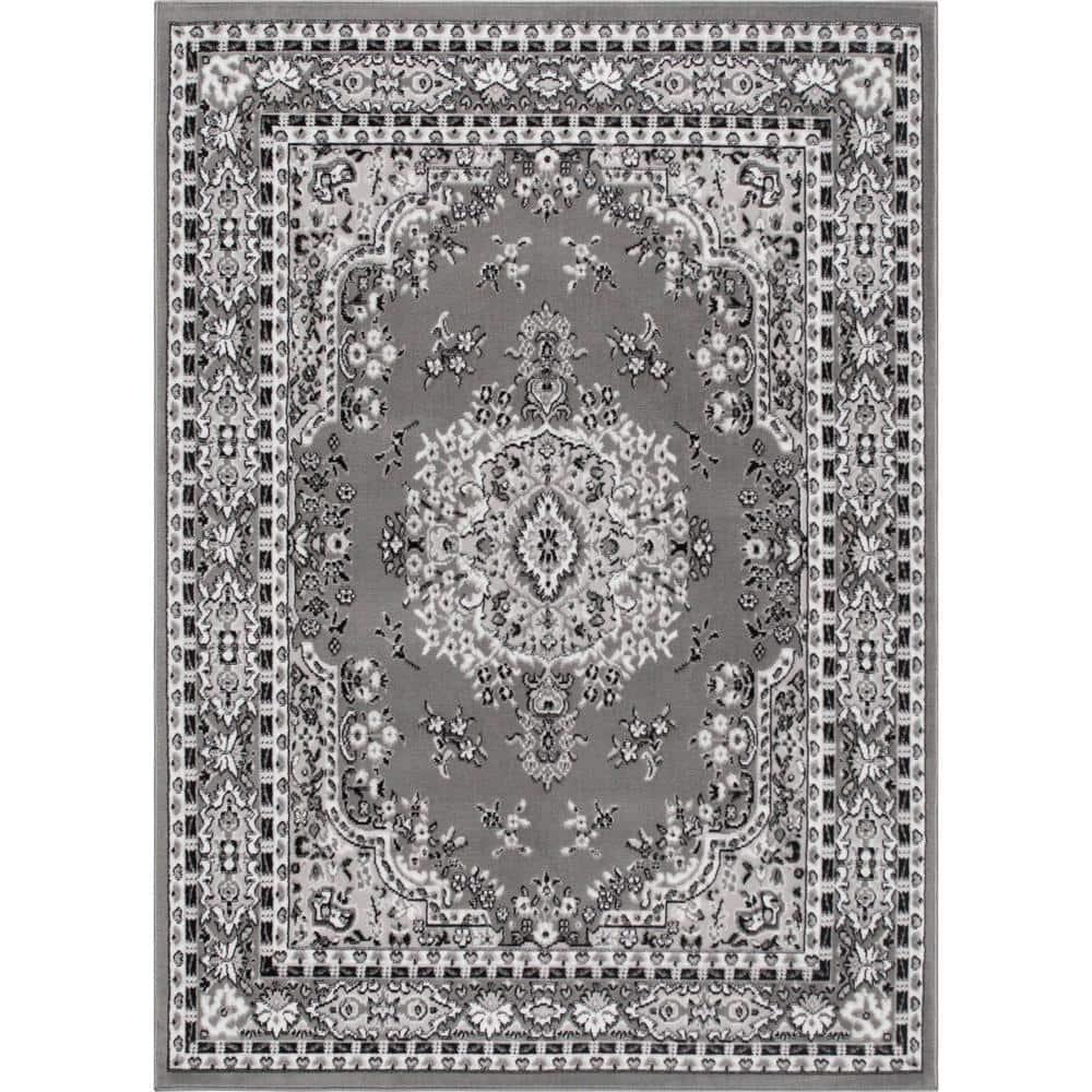 Home Dynamix Premium Sakarya Traditional Medallion Area Rug, Grey/Ivory, 7'8"x10'7"