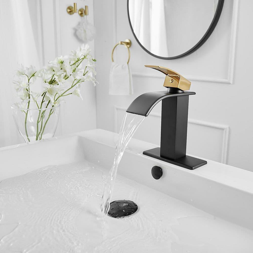BWE Waterfall Single Handle Single Hole Low-Arc Bath Faucet Bathroom Drip-Free Vanity Sink Faucet