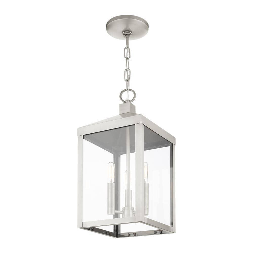 3 Light Outdoor Pendant Lantern with Clear Glass Shade