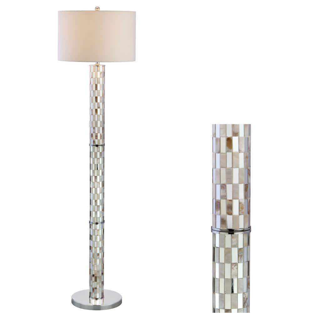 JONATHAN Y JYL1057A Liam 63.5" Seashell Mosaic LED Floor Lamp, Coastal, Traditional for living room, dinning room, bedroom, office Bulb Included, Cream
