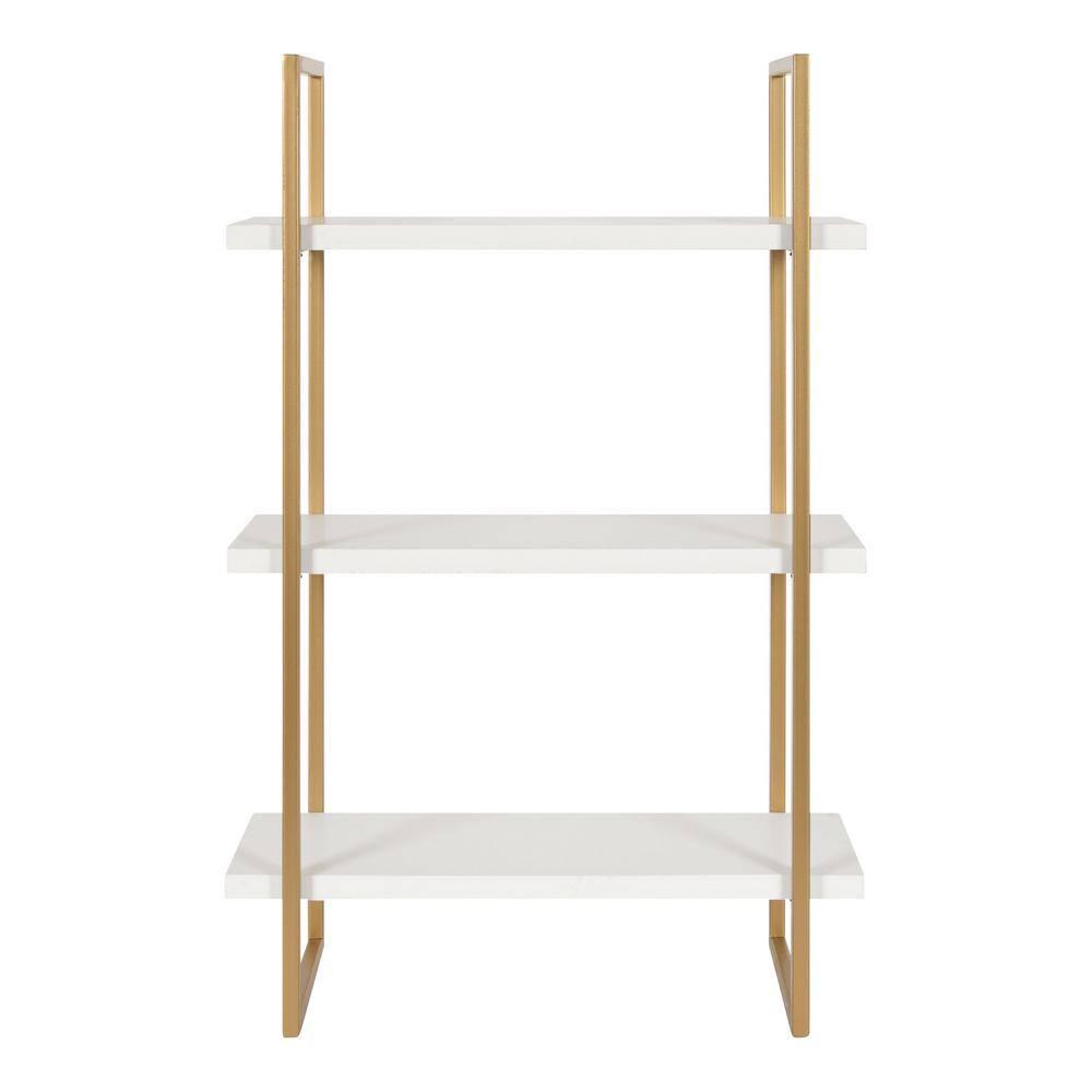 20" x 30" Leigh Wood and Metal Wall Shelf White/Gold - Kate & Laurel All Things Decor