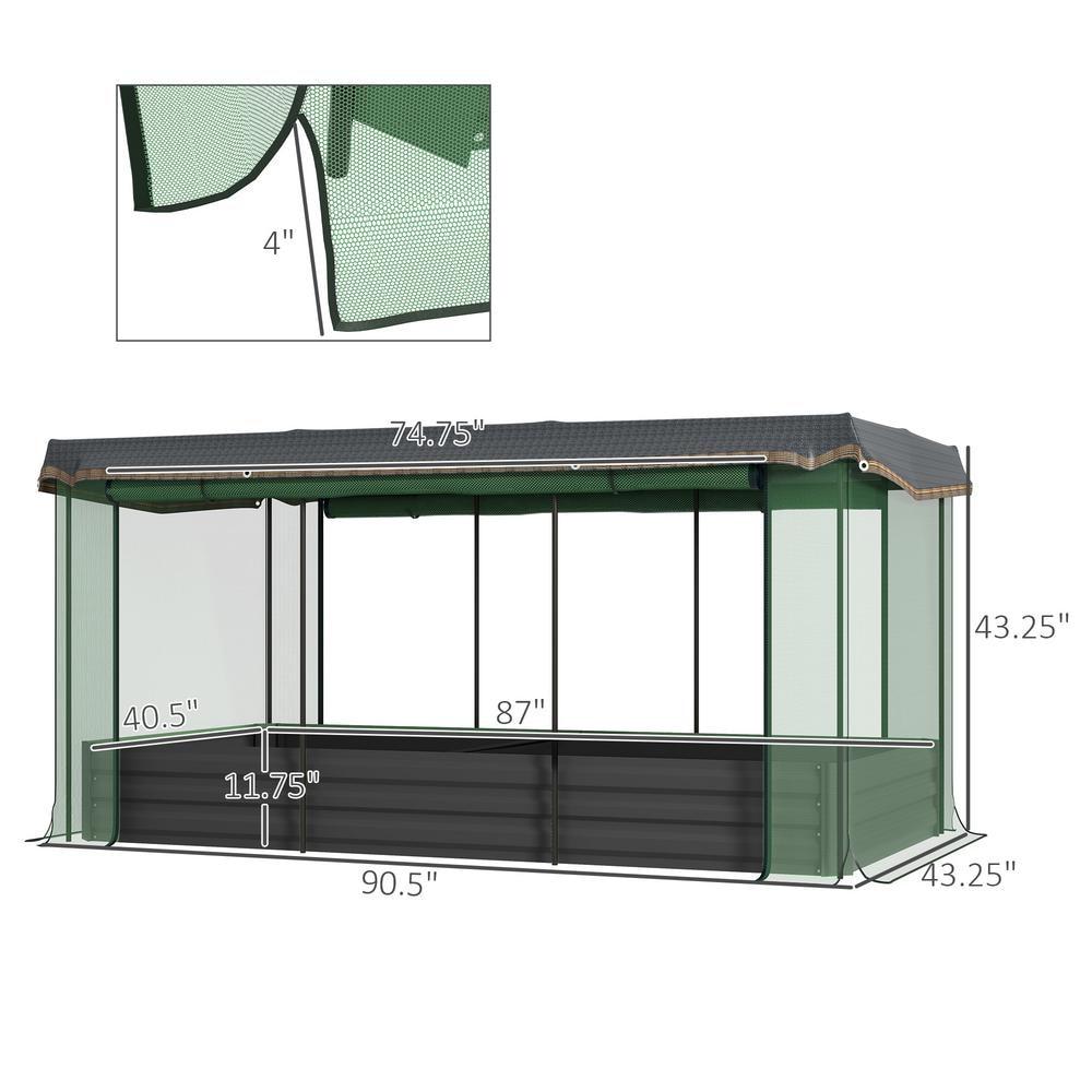 Outsunny Galvanized Raised Garden Bed, Planter Box with Crop Cage and Shade Cloth, Gray