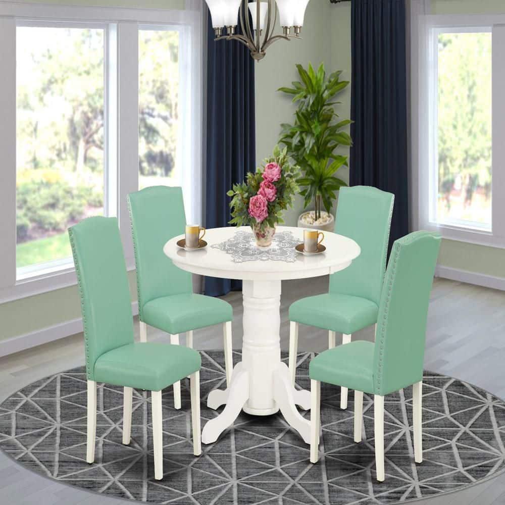 East West Furniture Shelton 5-piece Wood Dining Set in Linen White/Pond