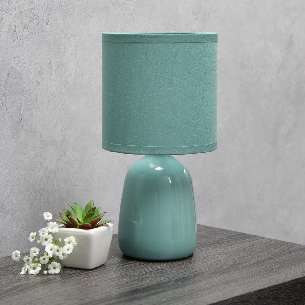 10.04" Traditional Ceramic Thimble Base Bedside Table Desk Lamp with Matching Fabric Shade Light Aqua Blue - Simple Designs: ETL Listed