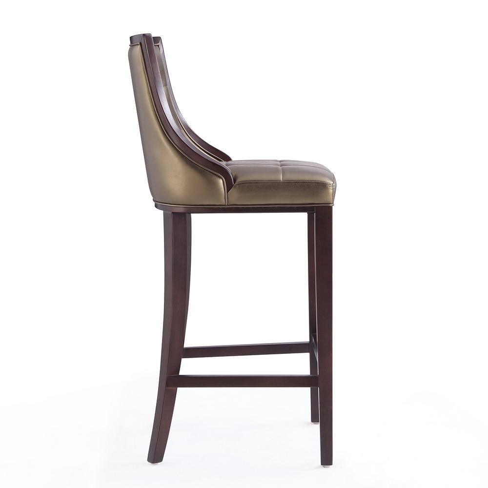 Set of 3 Fifth Avenue Upholstered Beech Wood Faux Leather Barstools Bronze - Manhattan Comfort: Laslo Modern Kitchen Island Seating