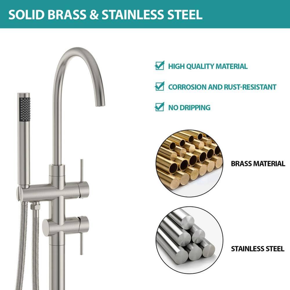 Double Handle Floor Mounted Freestanding Tub Filler With Handshower