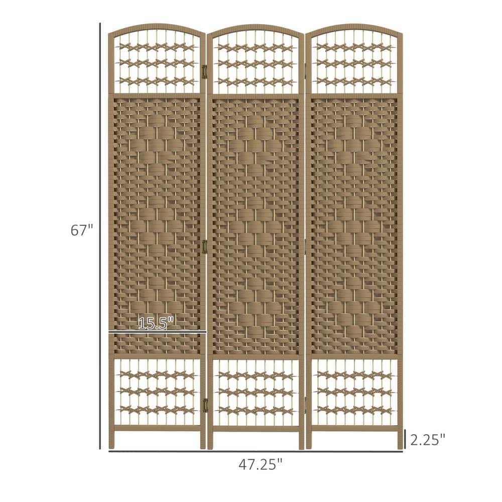 HOMCOM 3 Panel Room Divider, Folding Privacy Screen, 5.6' Room Separator, Wave Fiber Freestanding Partition Wall Divider, Natural