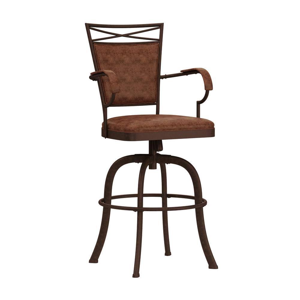 Bridgetown Tilt Base Barstool - Aged Bronze - Hillsdale Furniture: 360 Swivel, Metal Frame, Faux Leather Upholstery