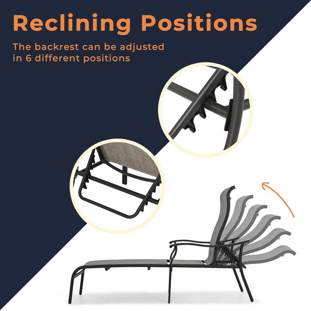 HAPPATIO Patio Chaise Lounge Set 3 Pieces,Patio Lounge Chair with Glass Coffee Table,Pool Lounge Chair with Breathable Textilene Fabric,Patio Chaise Lounge for Patio Backyard Poolside(Gray)