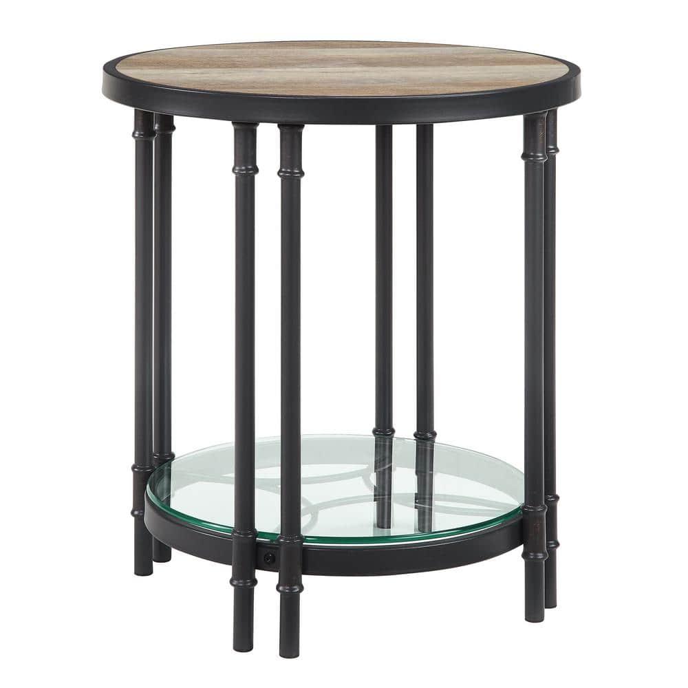 Acme Furniture Brantley 22" 1 Tier Shelf Accent Table Oak and Sandy Black: Round Beveled Edge, No Assembly Required