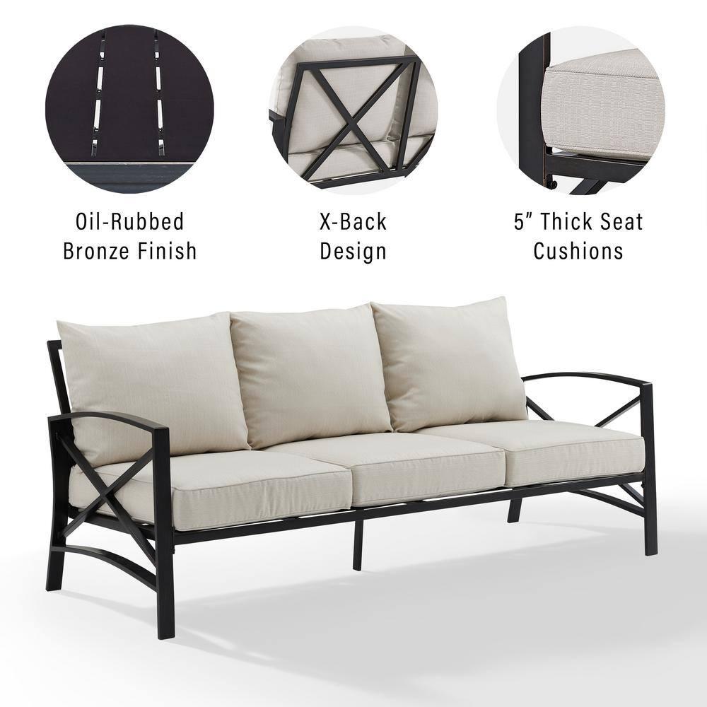 Kaplan Outdoor Metal Sofa Oil Rubbed Bronze with Oatmeal Cushions - Crosley: Steel Frame, UV-Resistant, 3-Seater