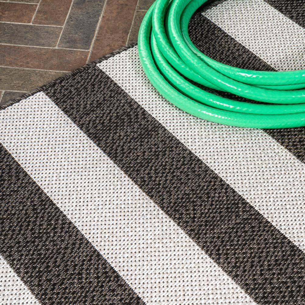 2' x 8' Negril Two-Tone Wide Stripe Indoor/Outdoor Runner Rug, Black/Cream - JONATHAN Y
