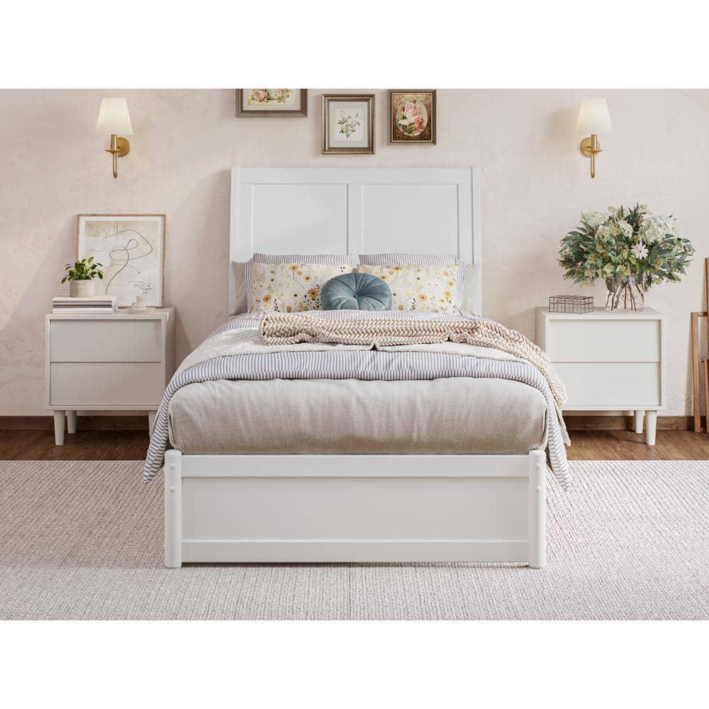 AFI, Andorra Twin XL Platform Bed with Panel Footboard and Storage Drawers, White