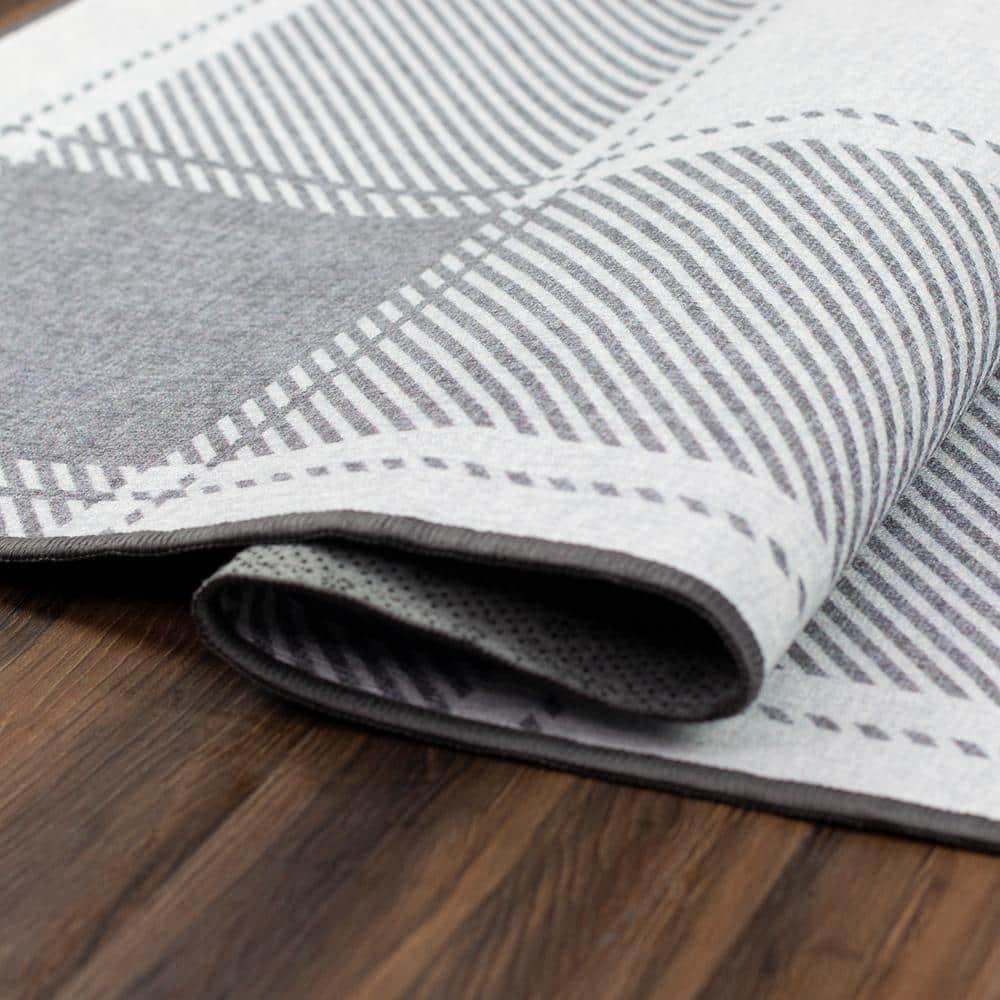 My Magic Carpet Buffalo Plaid Grey And White Plaid Flatweave Brown/Ivory Washable Area Rug | Wayfair