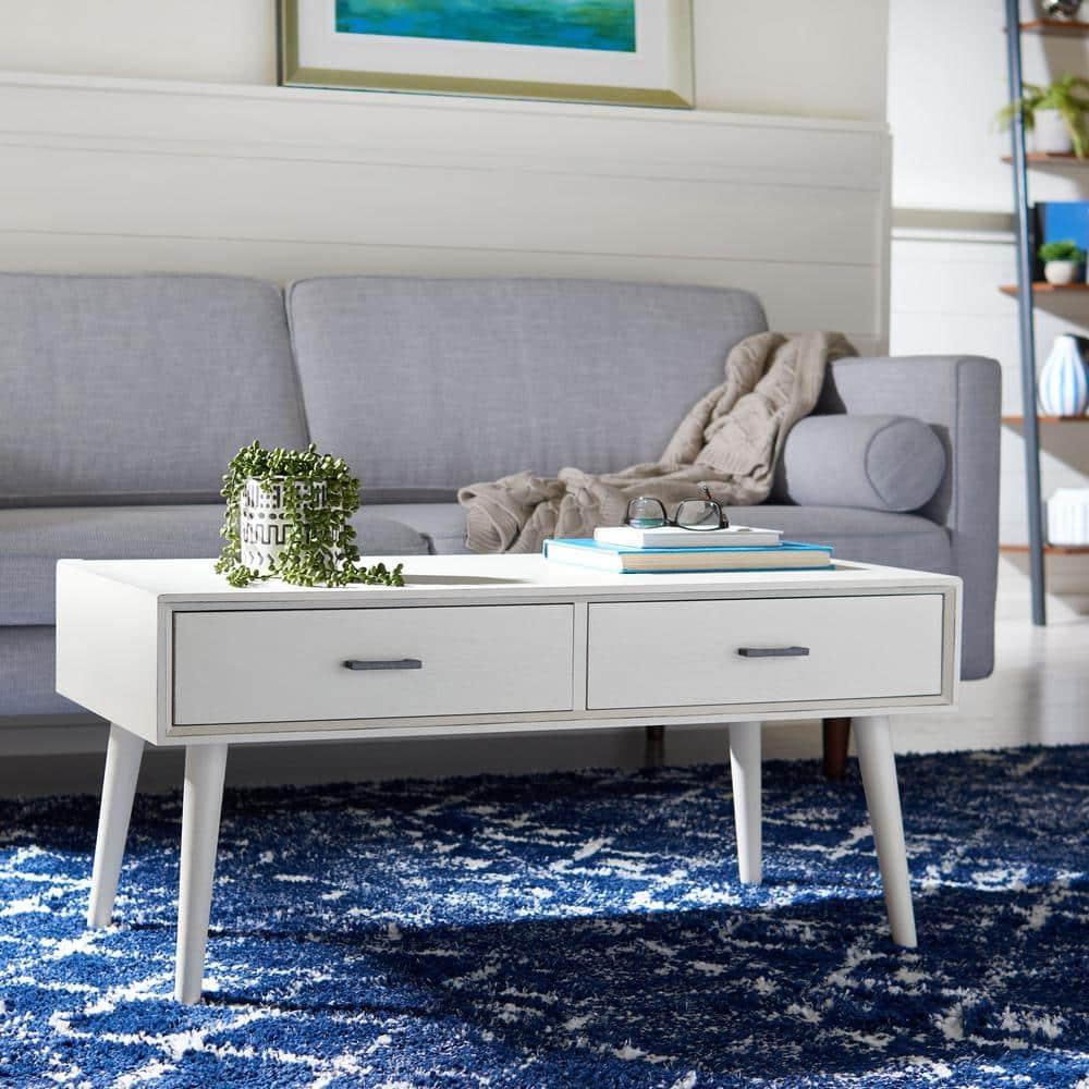 Mozart Mid-Century Coffee Table - Distressed White - Safavieh