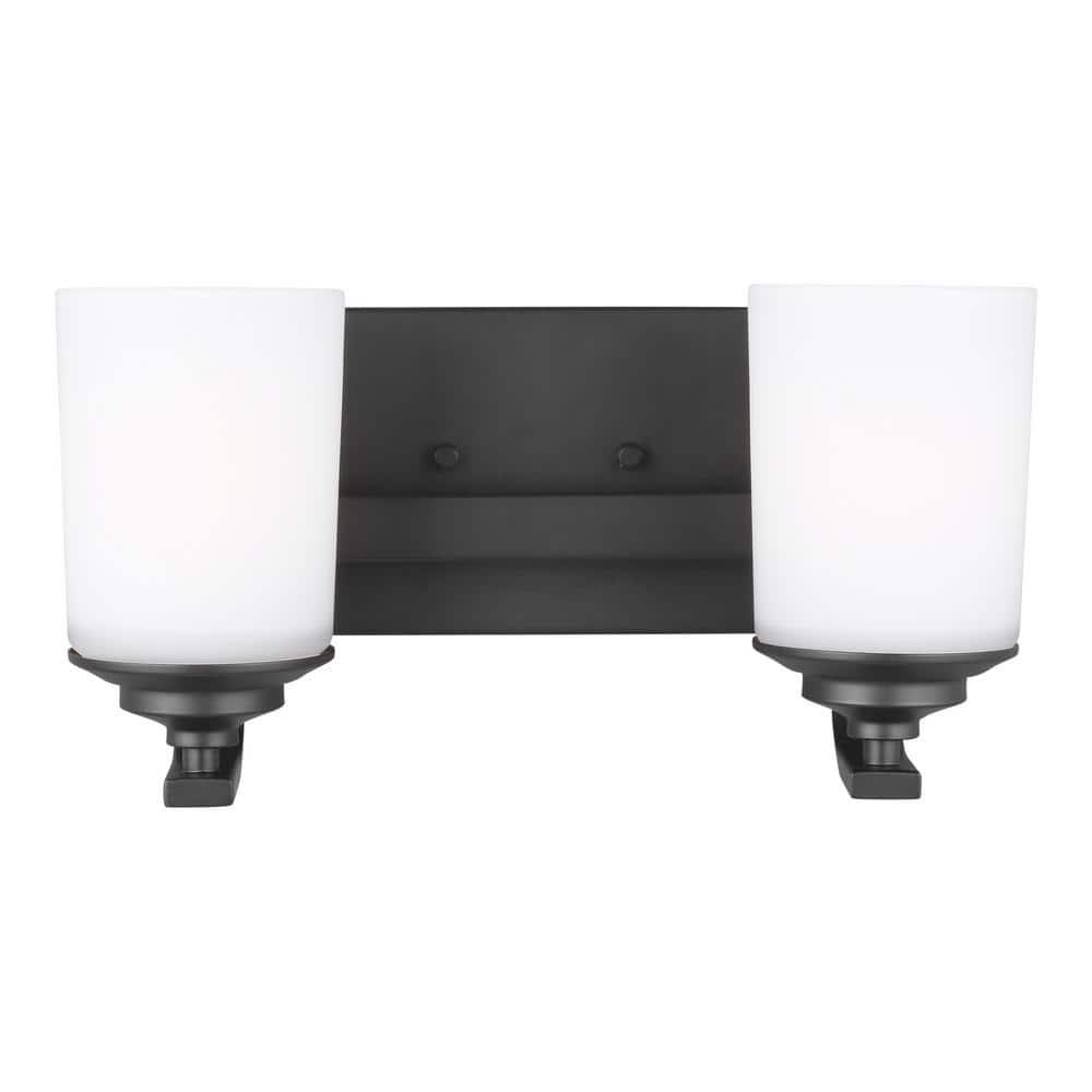 Midnight Black 2-Light Vanity Wall Sconce with Etched White Glass