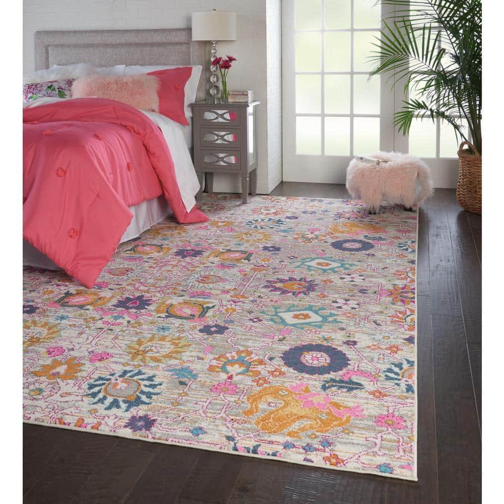 Bungalow Rose Rectangle Passion Floral 6'7" x 9'6" Area Rug in Pink