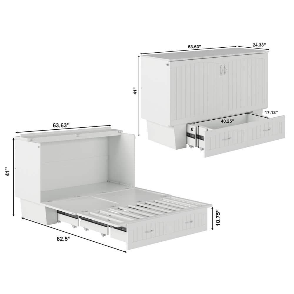 Queen Nantucket Murphy Bed Chest USB Turbo Charger White - AFI