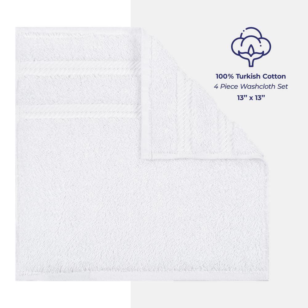 American Soft Linen 4 Pack Washcloth Set, 100% Cotton Washcloth Hand Face Towels for Bathroom and Kitchen, White